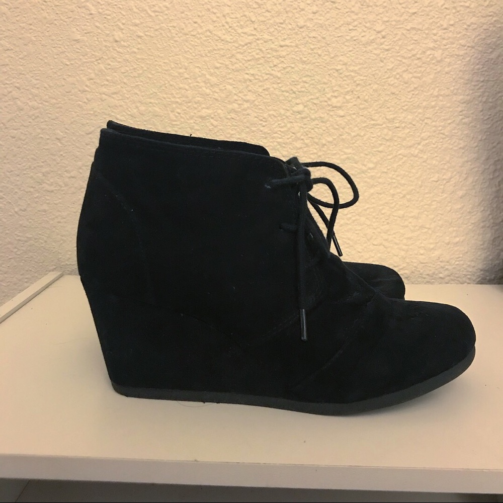 Black Suede Lace-Up Wedge